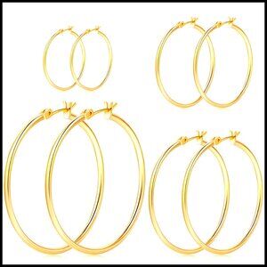 14k Gold Plated Hoop Earrings Sterling Silver Post Hypoallergenic Thin Hoops
